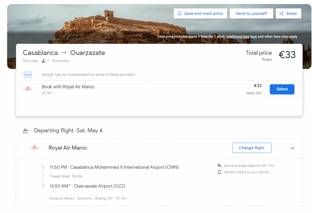 Flight Casablanca to Ouarzazate